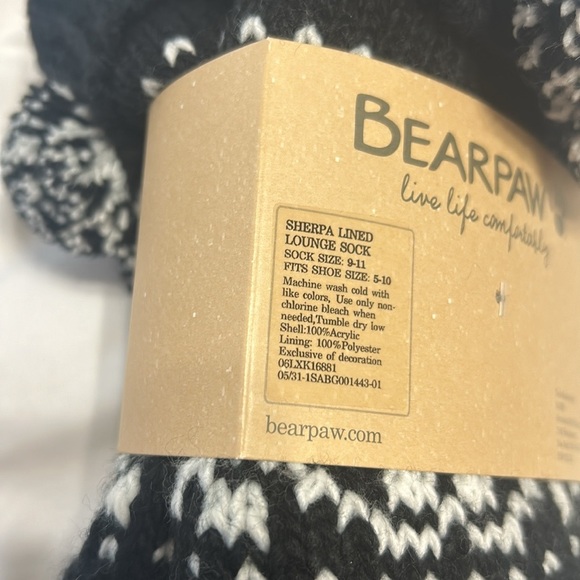 Bear paw slipper socks in black white pom pom. Sherpa lines lounge socks. New - Picture 4 of 6